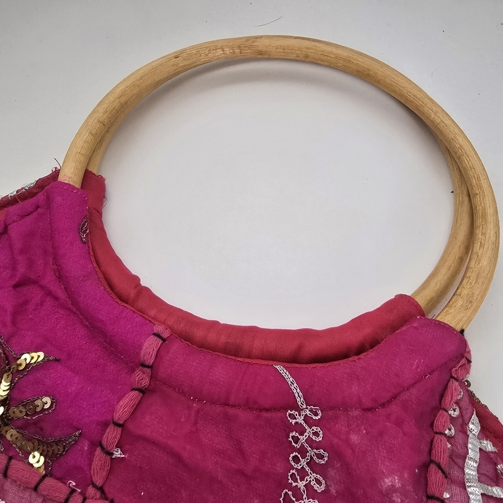 Boho Pink Patchwork Silver Golden Embroidered Han… - image 2